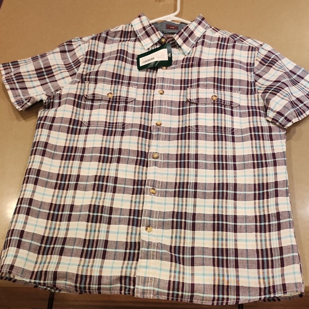 Men's Short Sleeve Plaid Shirt - Purple and White